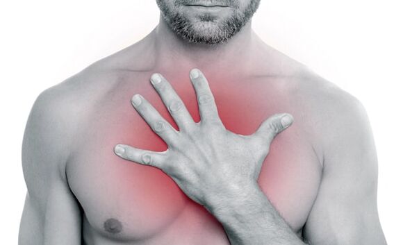 Chest pain in thoracic osteochondrosis
